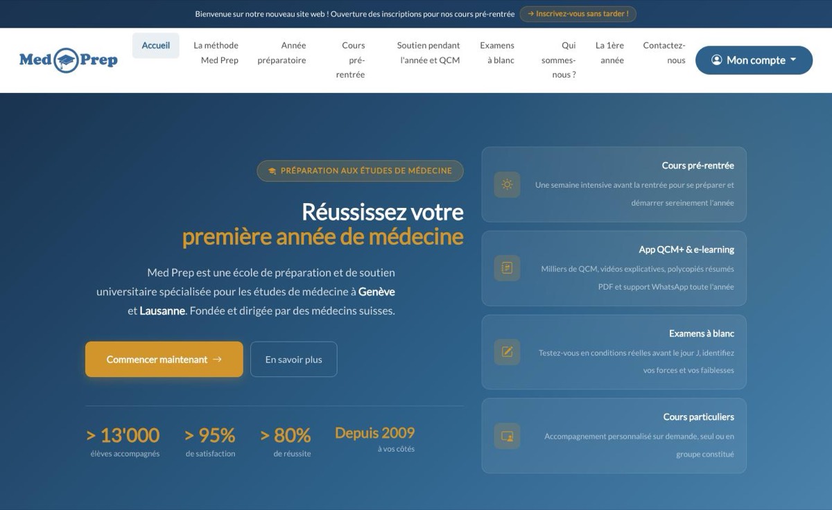 The Med Prep website for Swiss medical school preparation
